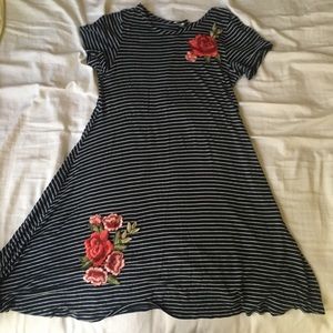 Dark Blue striped floral flowly dress HM